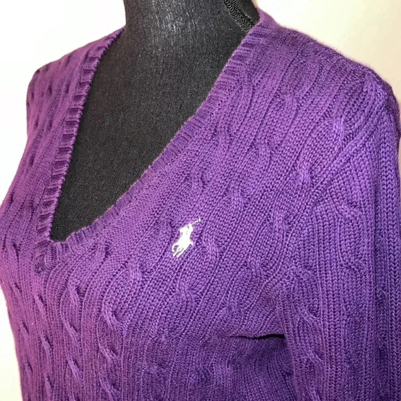Ralph Lauren Sport Women’s 100% Cotton Cable Knit Deep Purple Sweater Jumper L - Picture 16 of 16